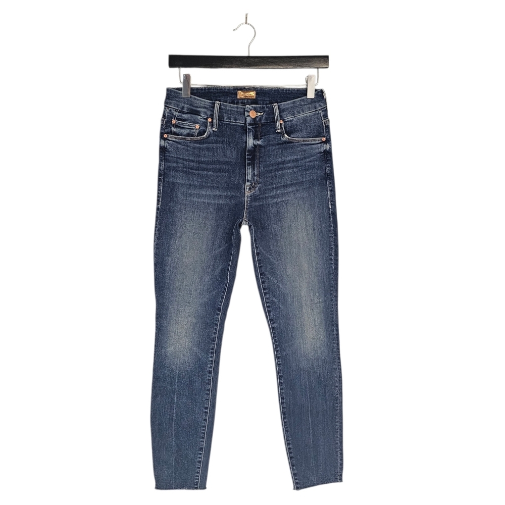 MOTHER High Waisted Looker Ankle Fray Skinny Blue Jeans 28 Preowned